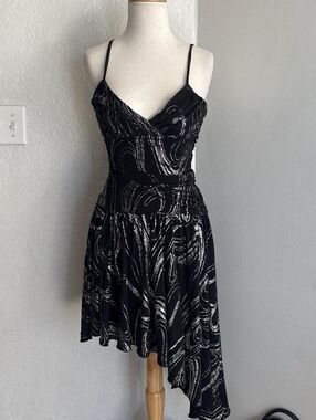Vintage La Belle Black Dress with Silver Glitter Swirls